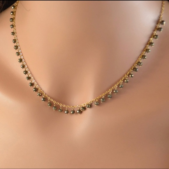 Pyrite Necklace 14k Gold Genuine Gemstone - Picture 3 of 3